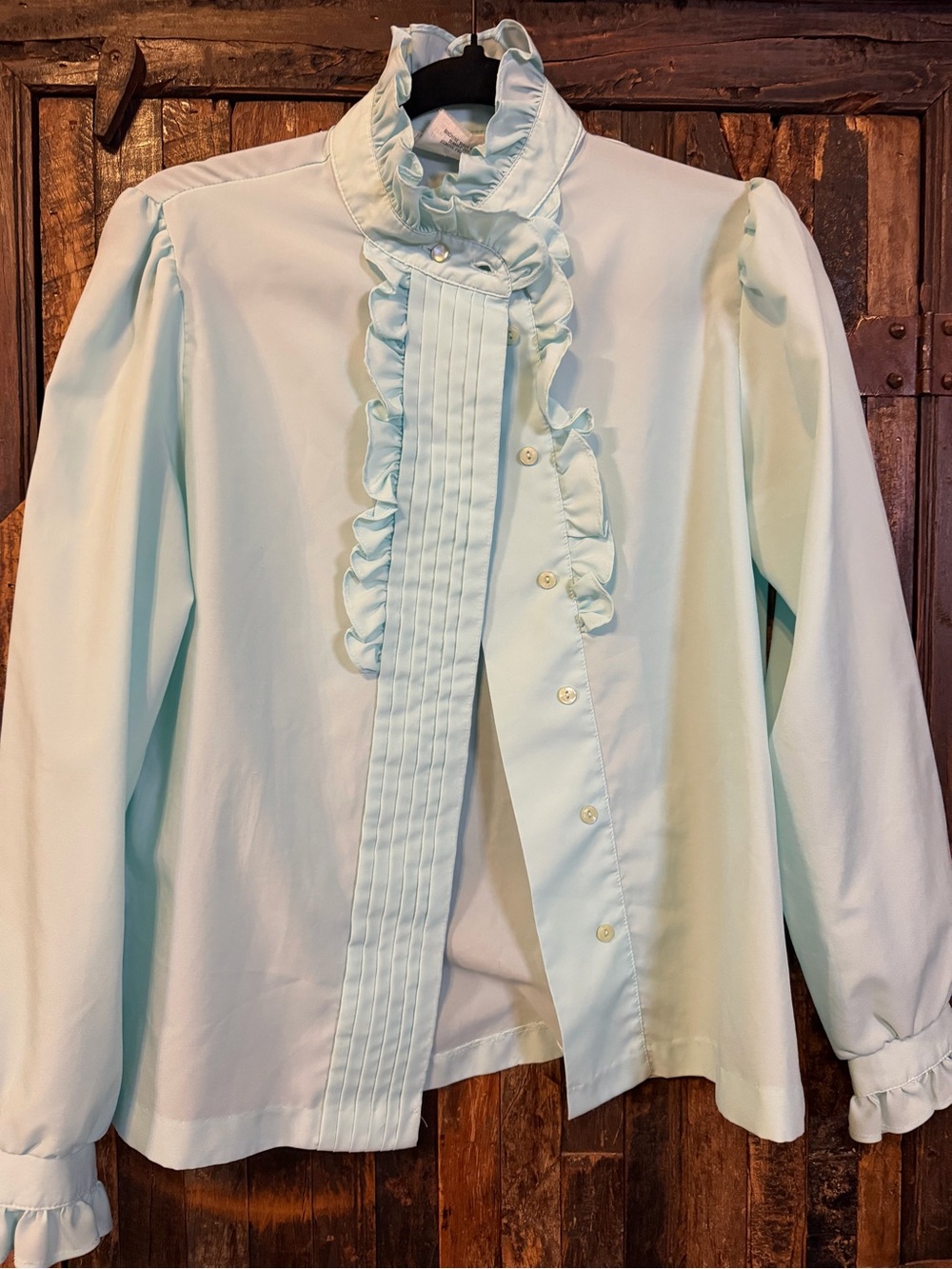 Vintage 70s Donnkenny Victorian Ruffle Blouse Size 8 Pale Blue Prairie Edwardian